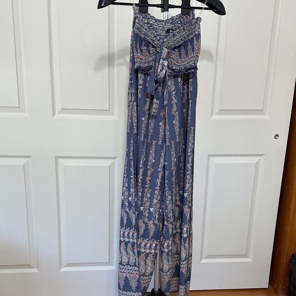 Bohemian Blue and Pink Strapless Top & Pants Set